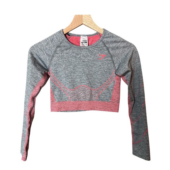 Gymshark Hyper Amplify Long Sleeve Crop Top Charcoal Marl/ Coral Small - Picture 1 of 5